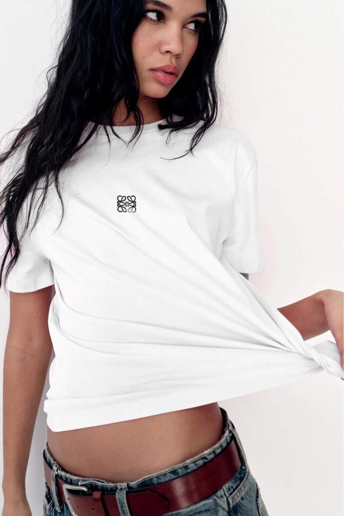 Damen Oversize Monogram Print T-Shirt — White