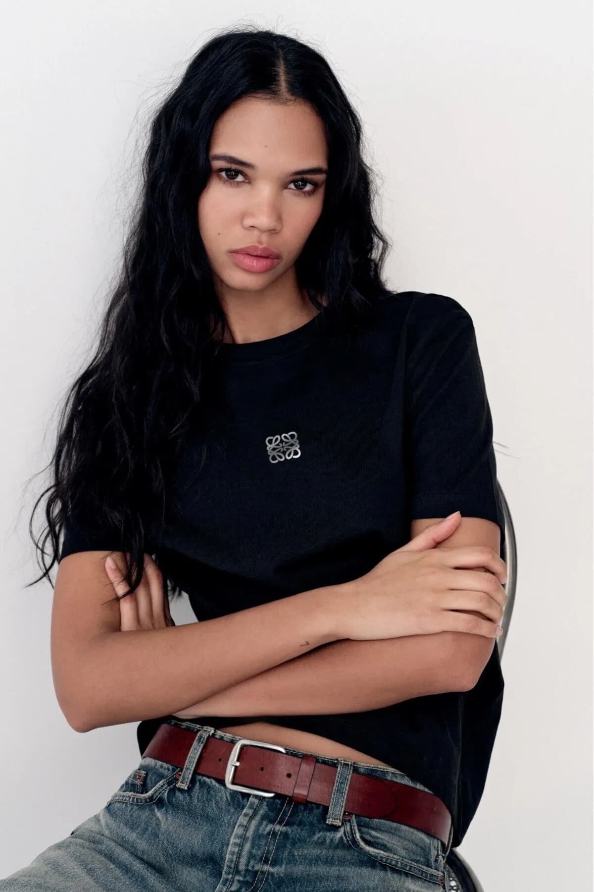 Damen Oversize Logo Print T-Shirt — Black