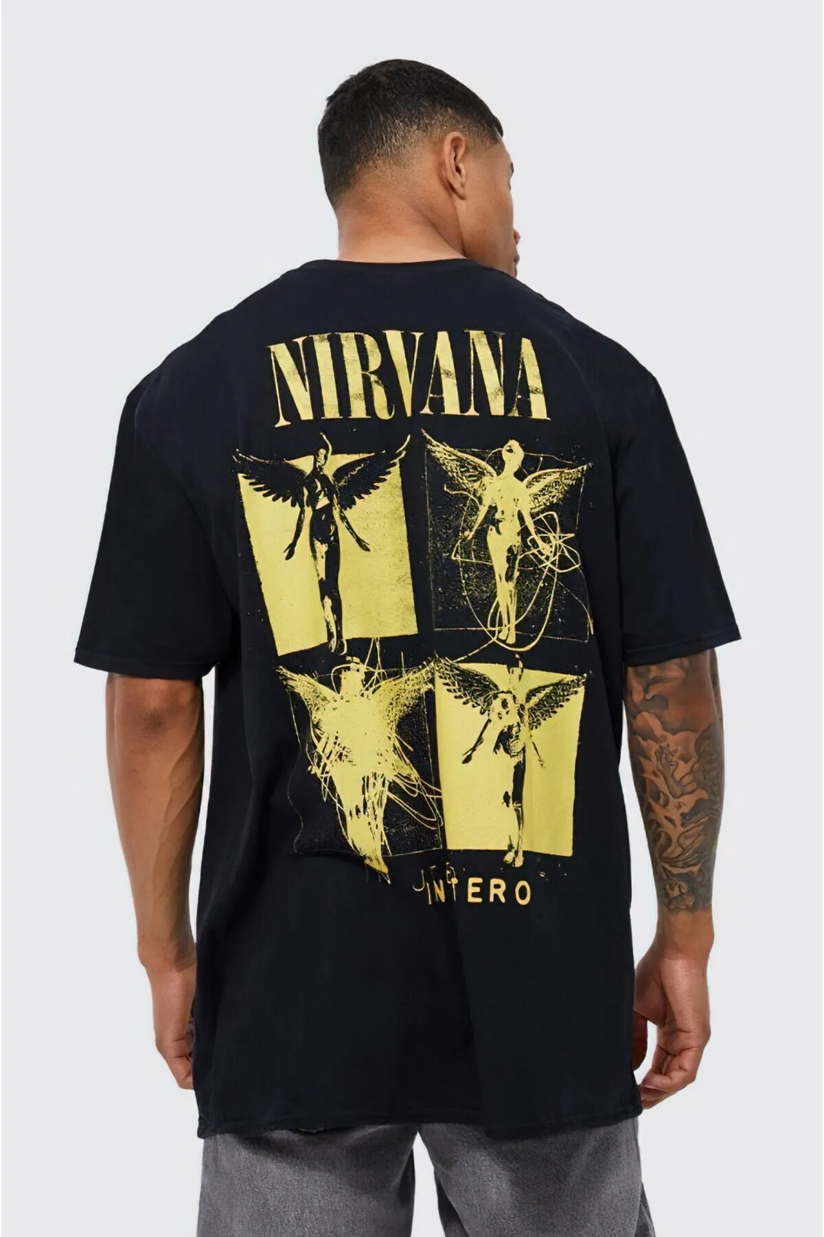 Men Oversize Nirvana Print T-Shirt — Black