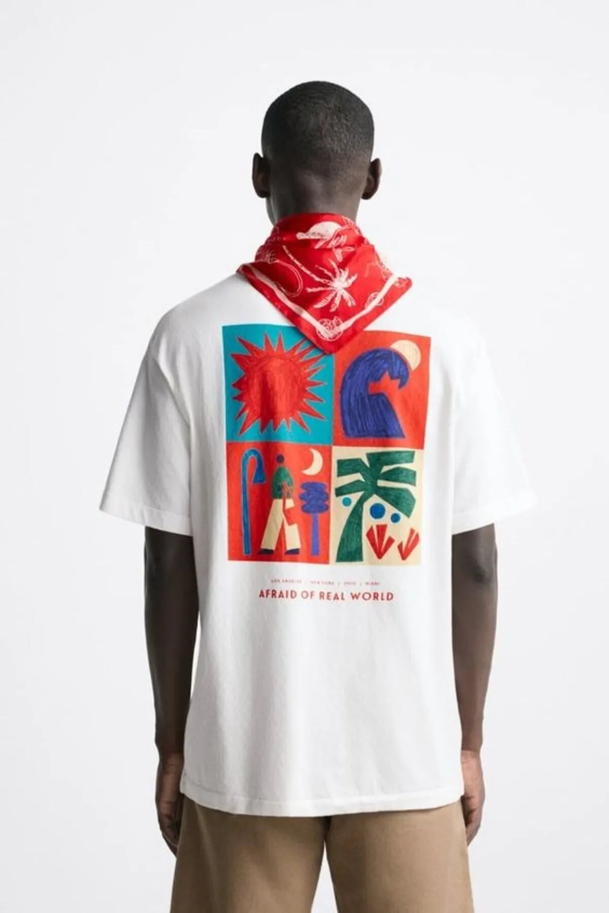 Erkek Oversize Afraid Baskılı Tişört 0717 — White
