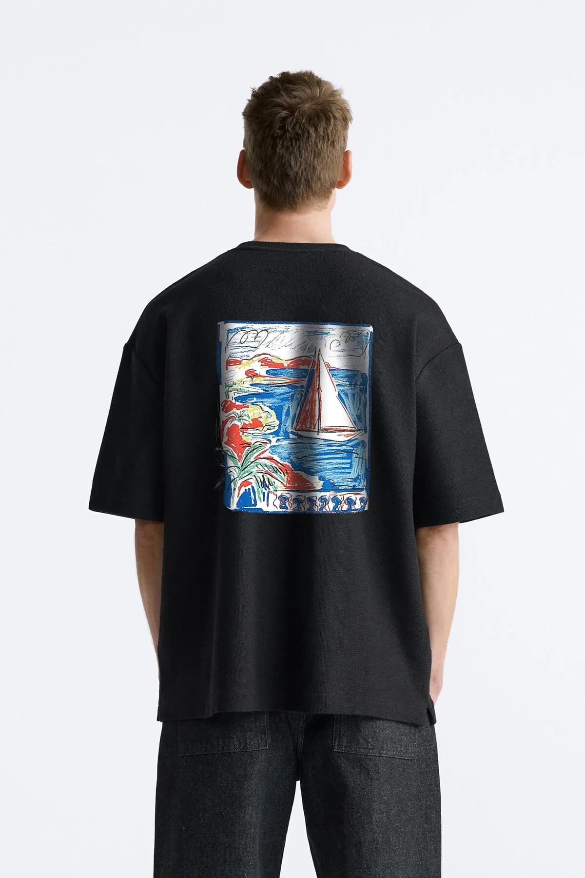 Herren Oversize Le Vieux Print T-Shirt — Black