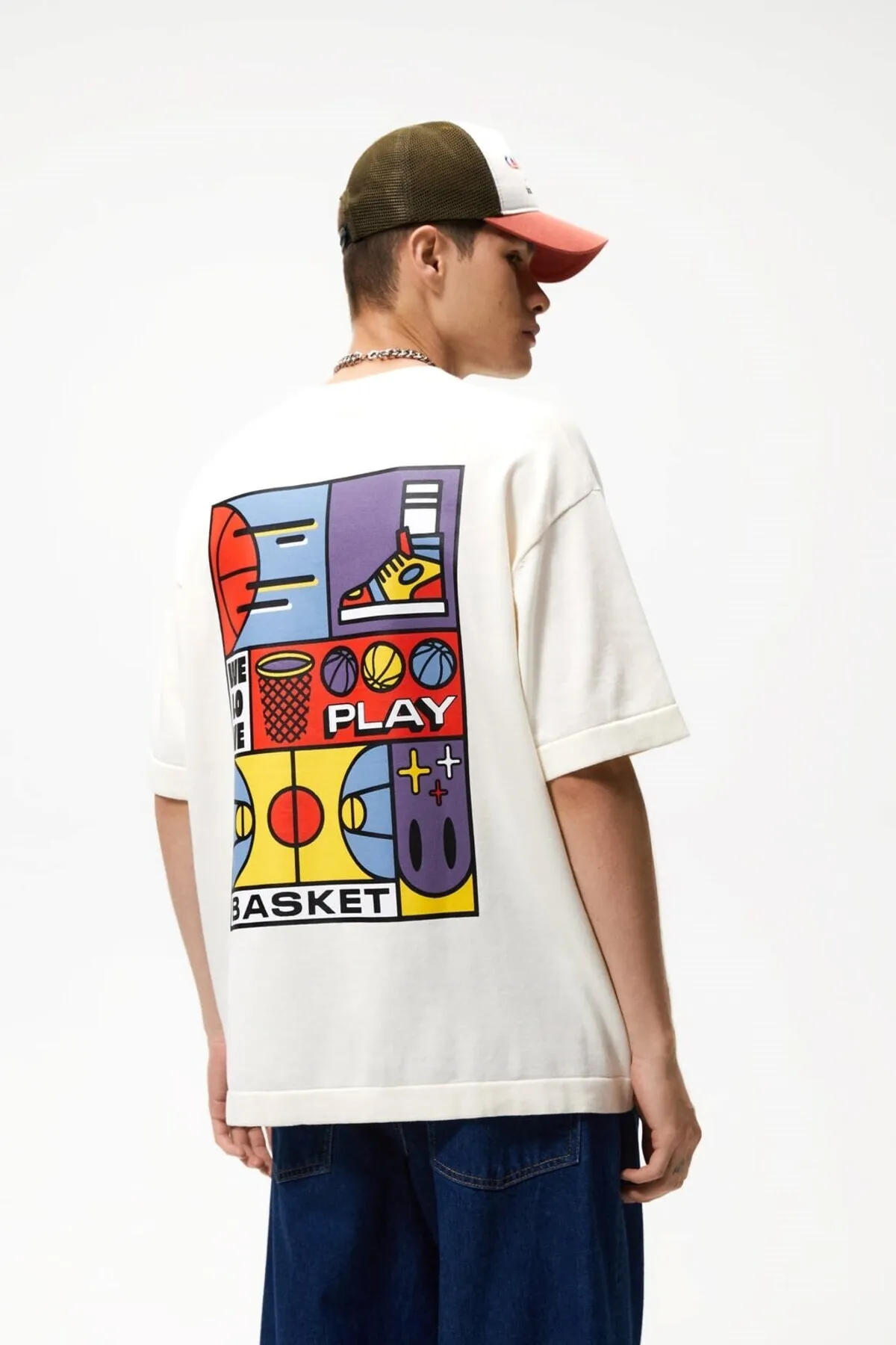 Erkek Oversize Yazı Baskılı Tişört 0727 — White