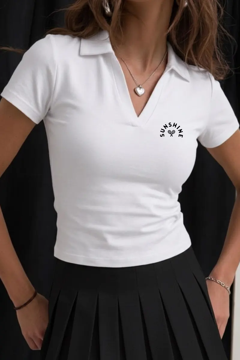 Women Sunshine Club Print Polo Shirt