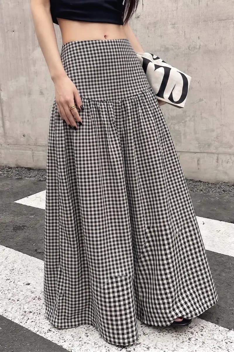 Women Zip-Up Belle Checked Maxi Skirt