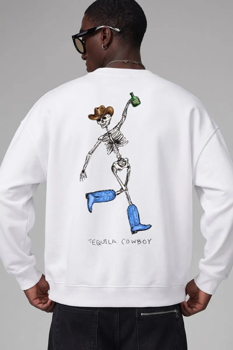 Men Oversize Western Print Sweatshirt