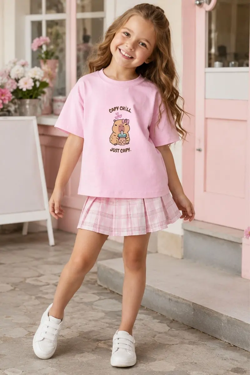Girls Oversize Cozy Mood Print T-Shirt