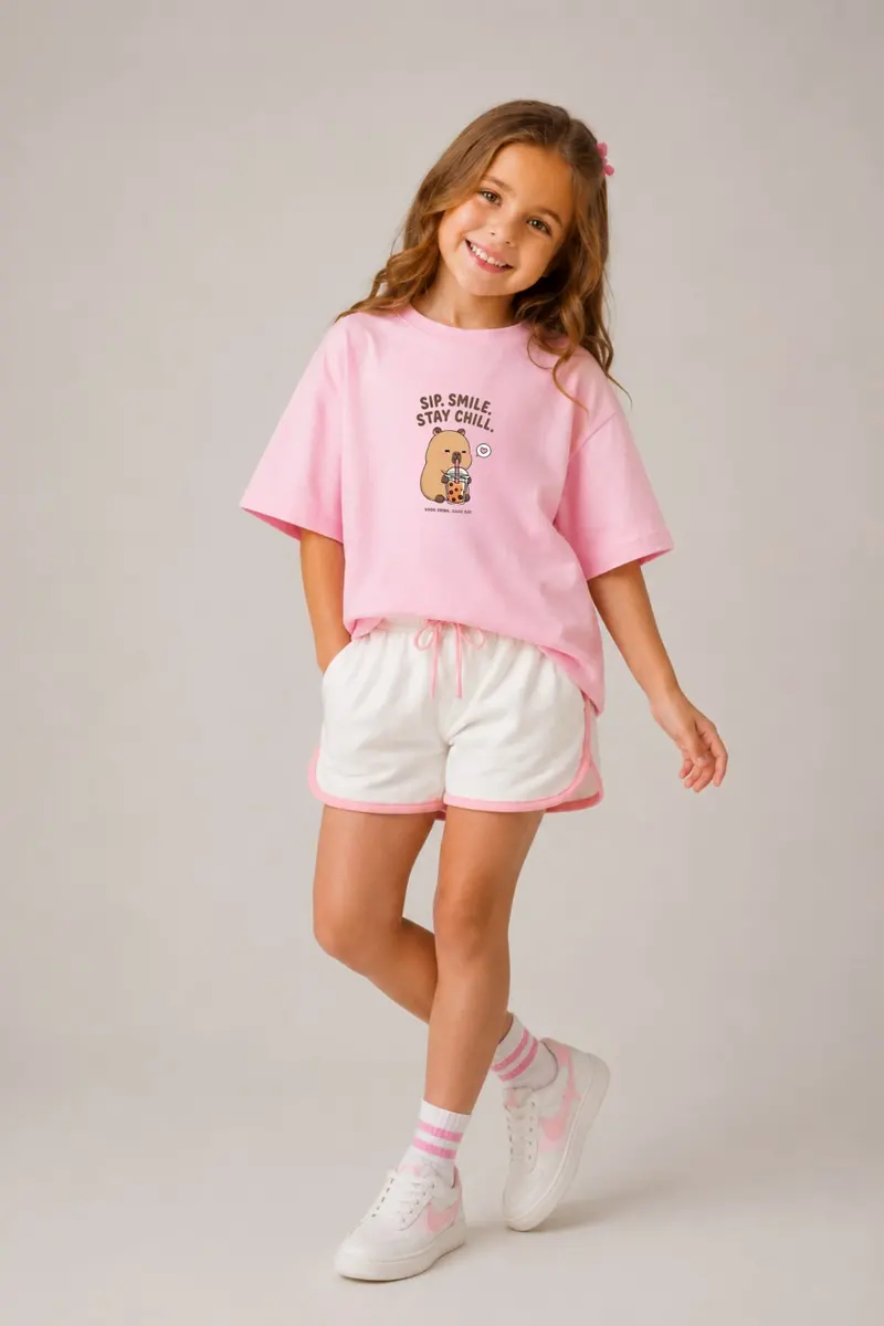Girls Oversize Capy Chill Print T-Shirt